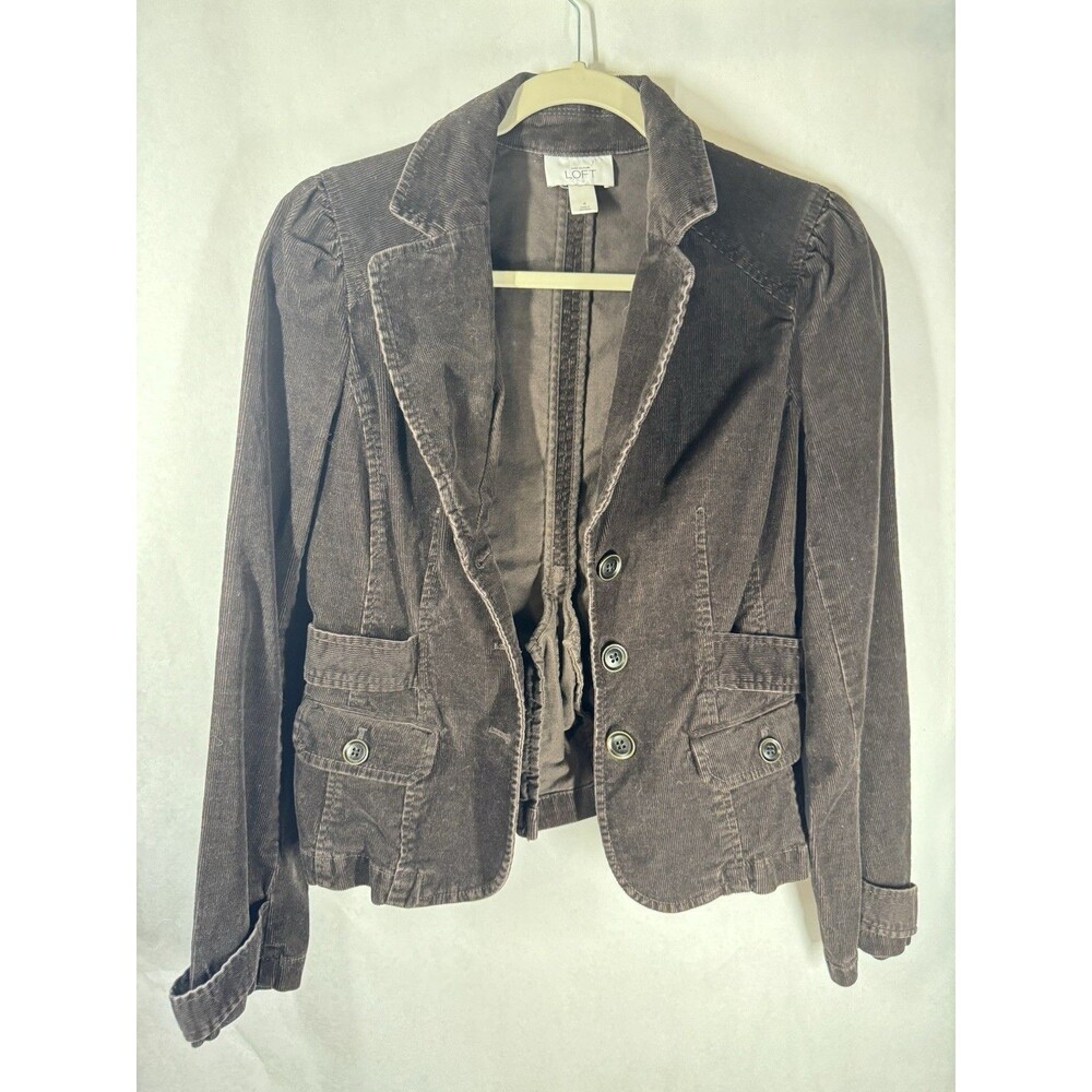 LOFT Corduroy Blazer Jacket Chocolate Brown Button Front Women's 4 Ann Taylor
